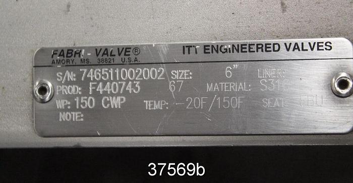 Used Fabri 6" Hand Operated Knife Gate Valve, F440743 #37569