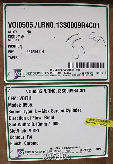 Unused Voith 5 Pressure Screen Basket, 0.005" Slots #33518