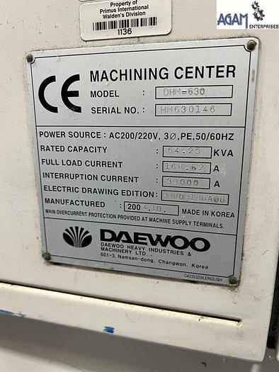 Used Daewoo DHM 630 Horizontal Machining Center