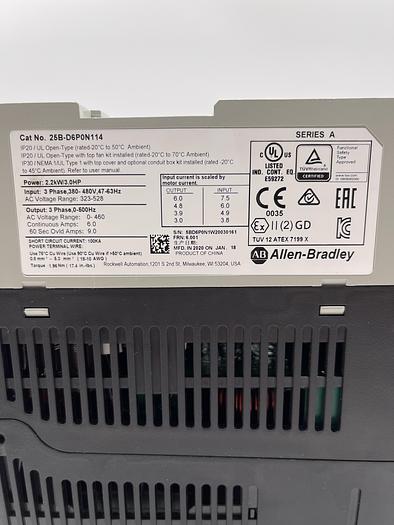Used Allen-Bradley 25B-D6P0N114 Ser A 3.0HP 3 PH