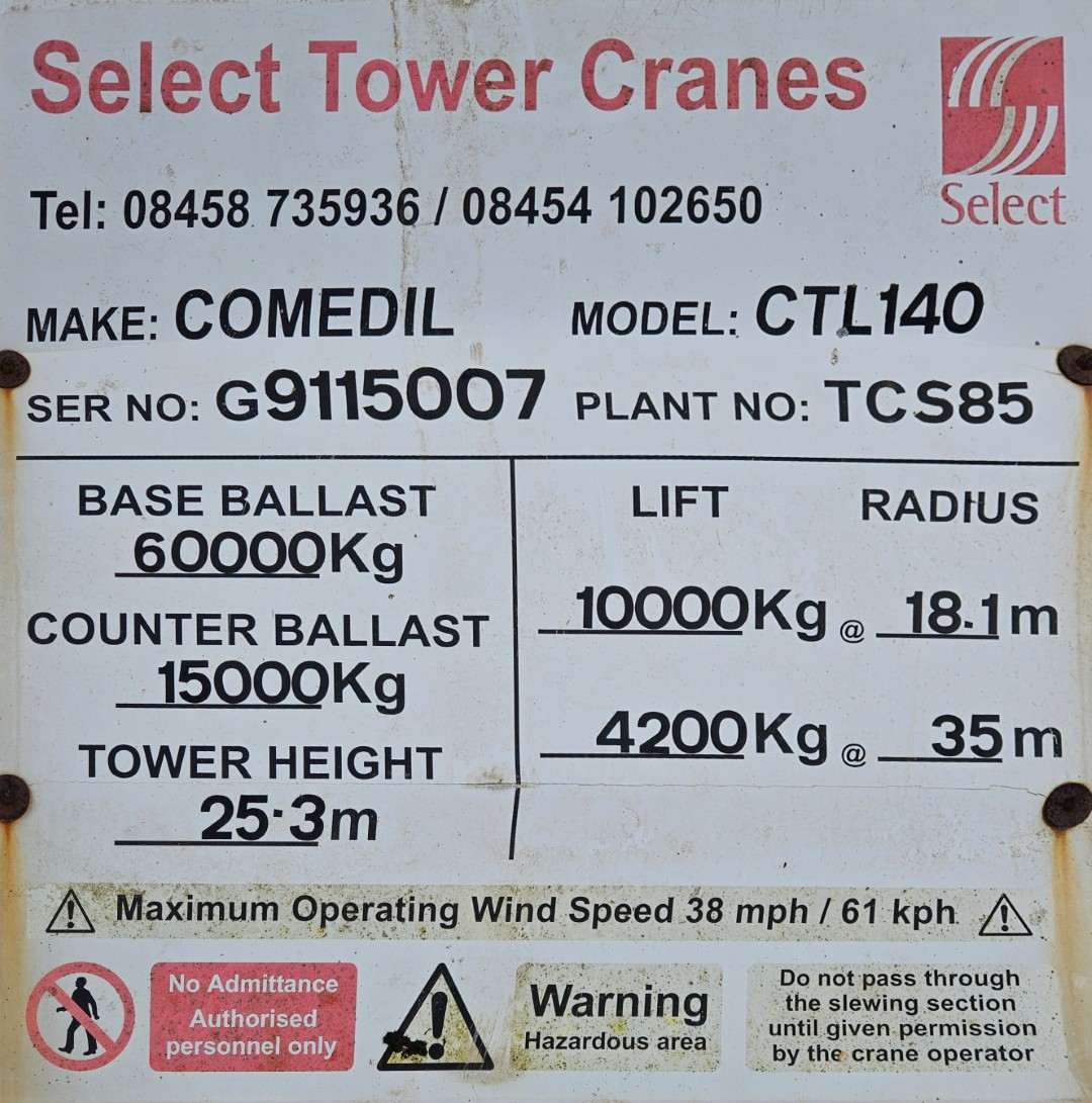 Used Terex CTL 140-10 Tower Crane