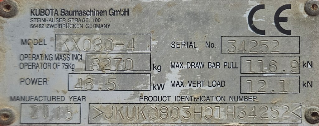 Used Kubota KX080-4 Excavator