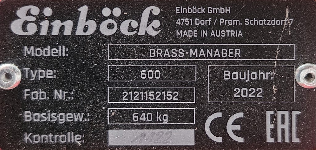Used Einbock Grass-Manager 600 Grass Harrow