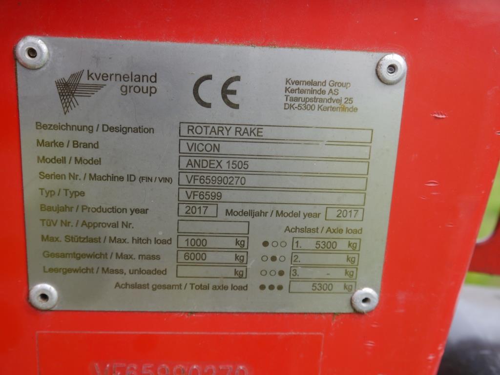 Used Vicon Andex 1505 Rake
