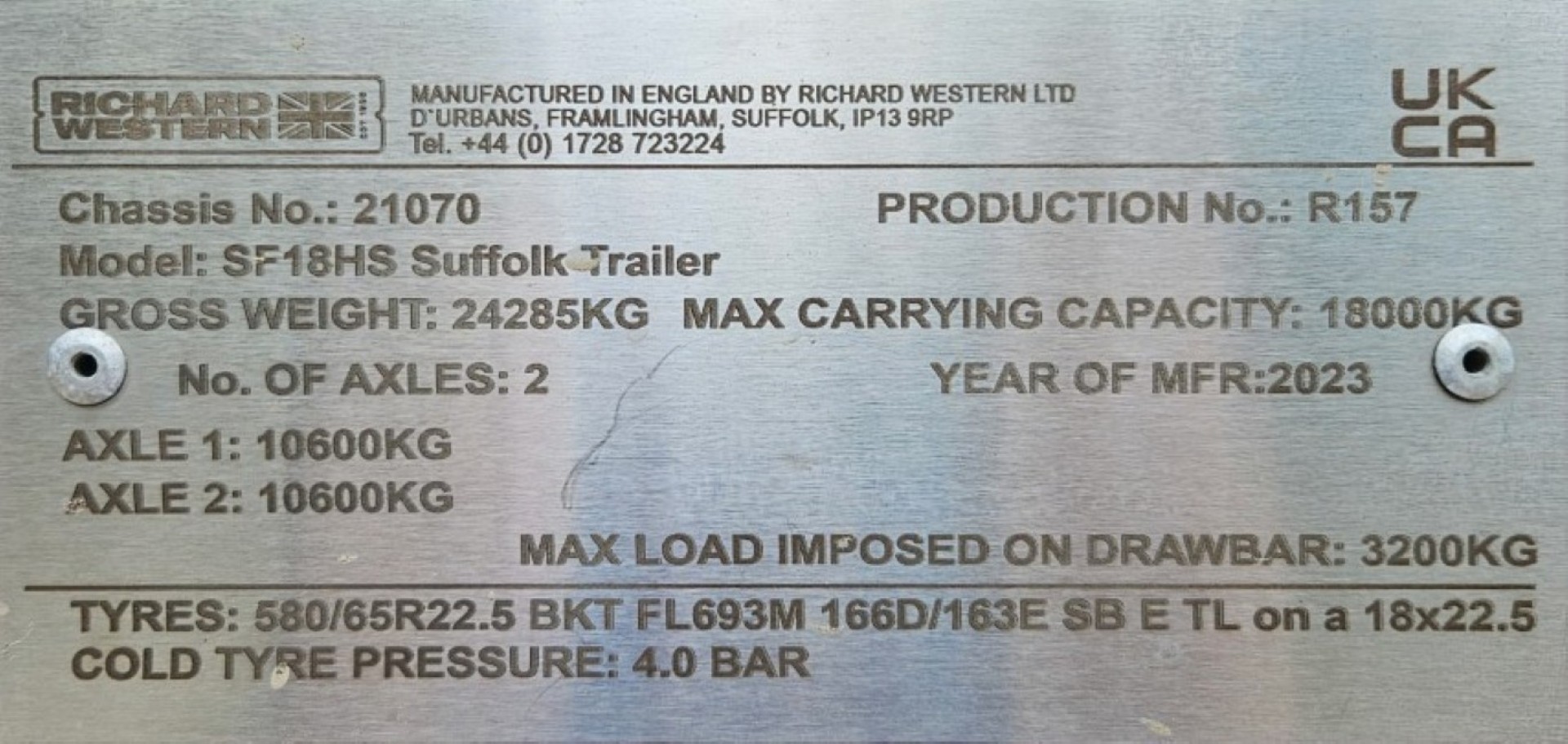 Used Richard Western SF18HS Plus Trailer