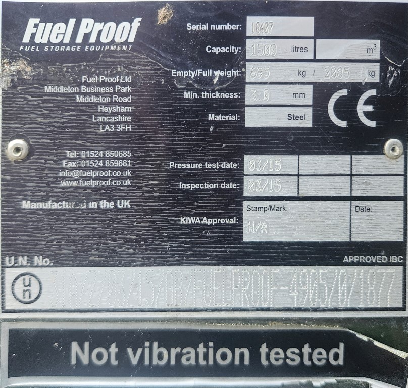 Used Fuel Proof 1500L Fuel Tank