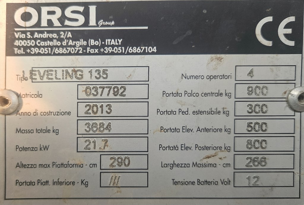 Used Orsi Leveling 135 Fruit Harvesting Platform