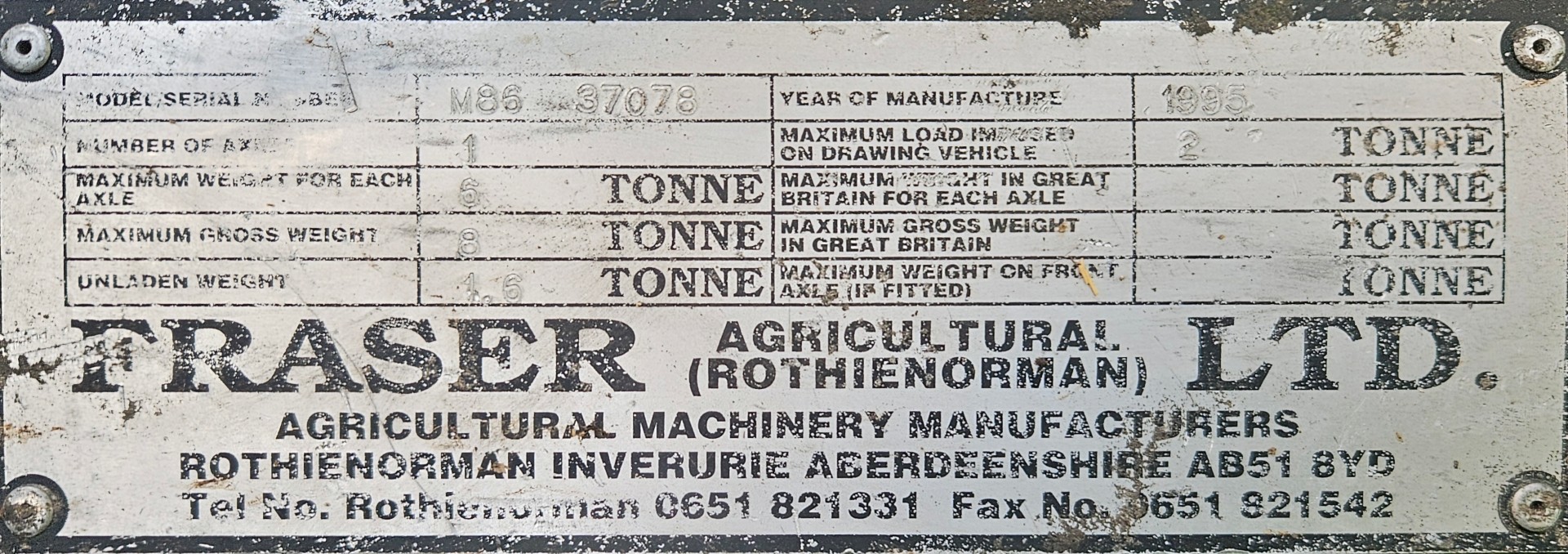 Used Fraser M86 Trailer