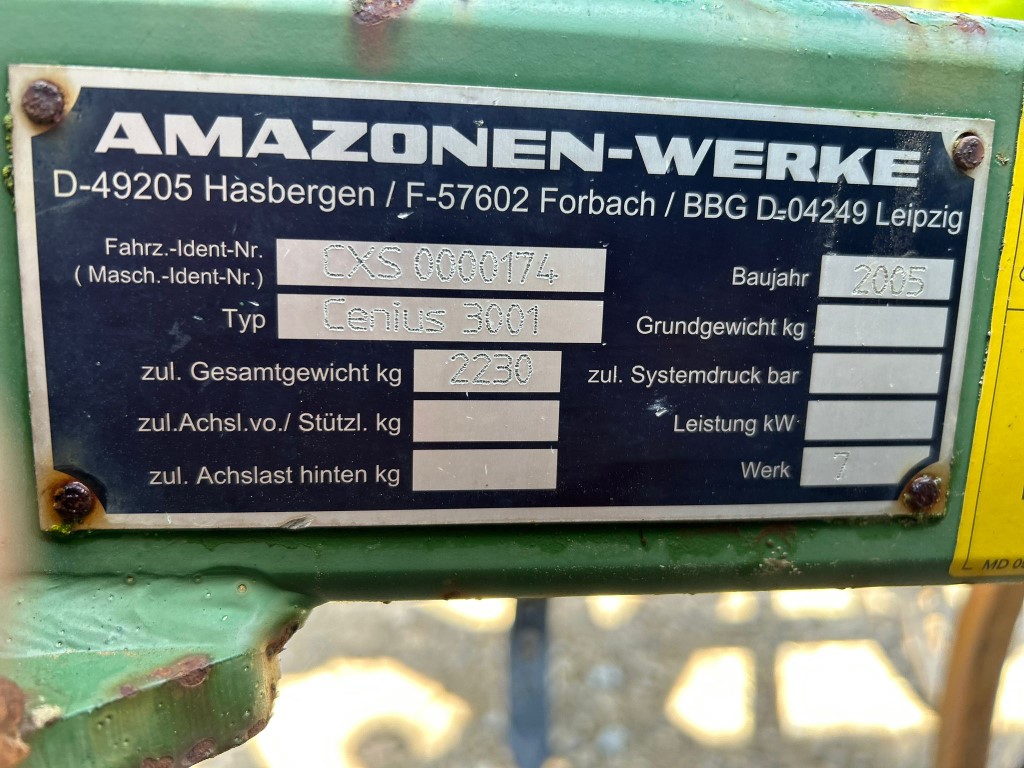 Used Amazone Cenius 3001 Cultivator