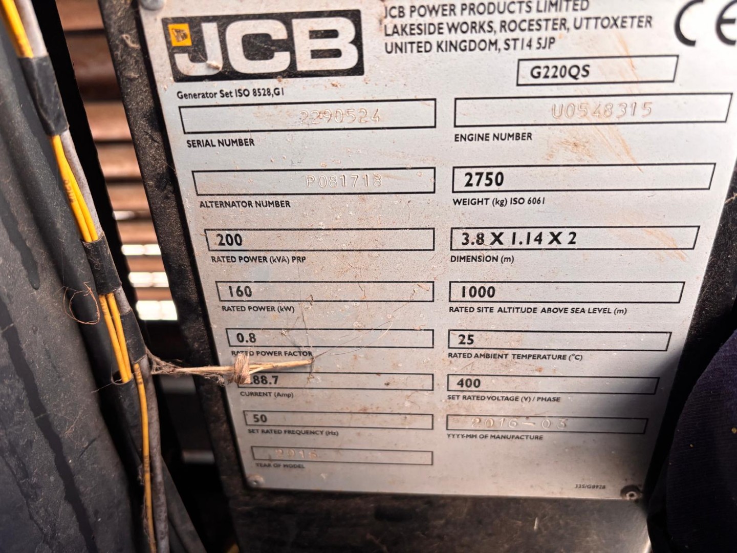 Used JCB G220QS Generator