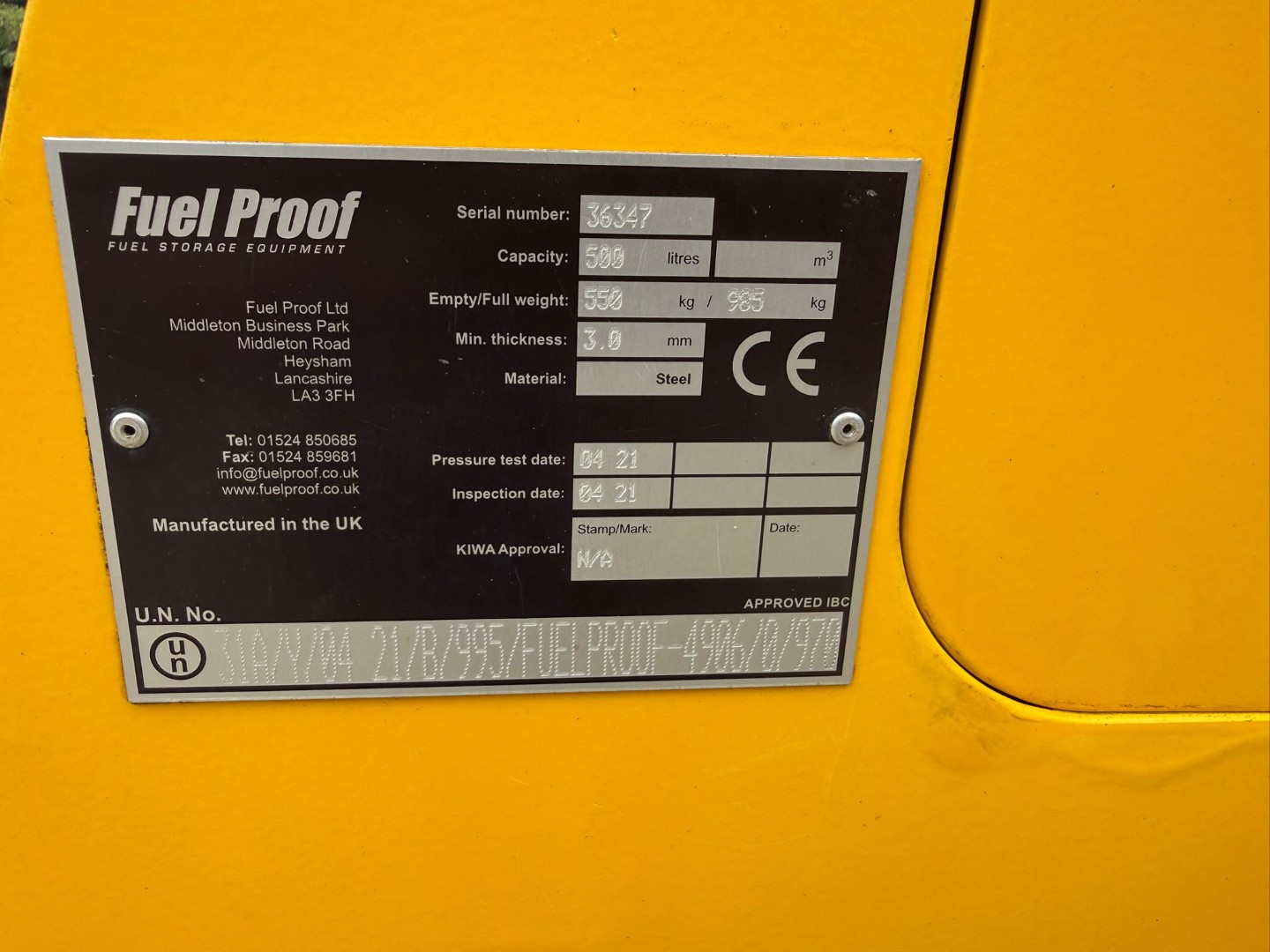 Used Fuel Proof 500L Fuel Bowser
