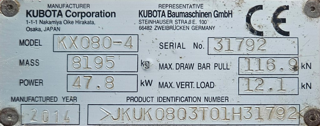 Used Kubota KX080-4 Excavator