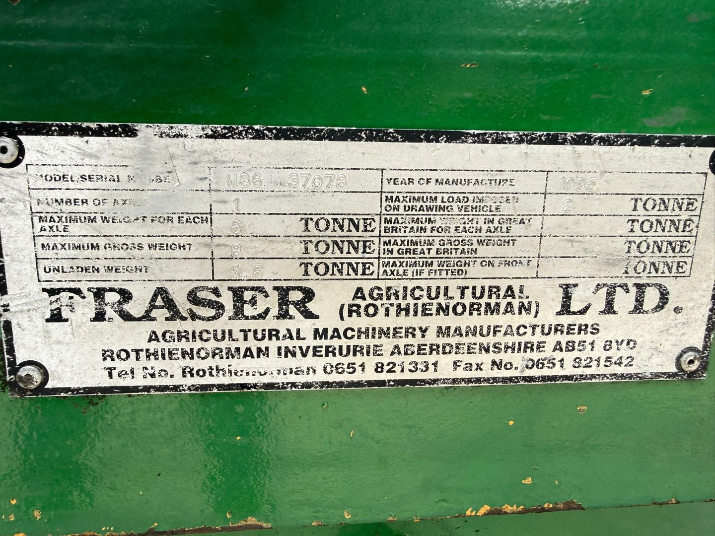 Used Fraser M86 Trailer
