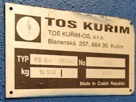 Used TOS  FS 100 OR/A3 CNC - CNC Milling machine - 2000