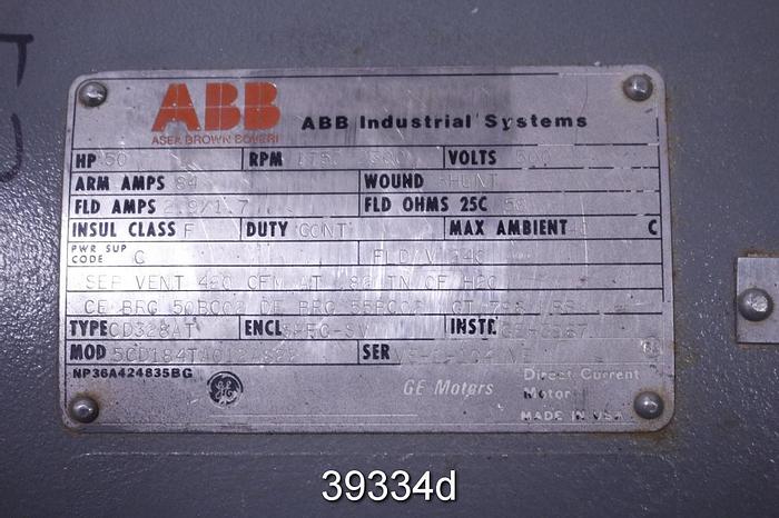 Used Abb 5CD184TA012A822 Dc Motor, 50 Hp, 1750/2300 Rpm, 500 Volts #39334