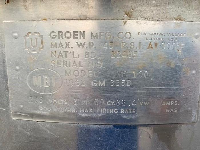 Used Groen 100 Gallon Stainless Steel Jacketed Steam Mix Kettle NF 100