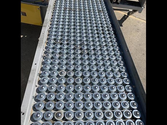 Used CONVEYOR SECTIONS, BALL, ROLLER, POWERED PLC CONTROLLED TRANSFER CONVEYOR,  SAFTEY FENCING