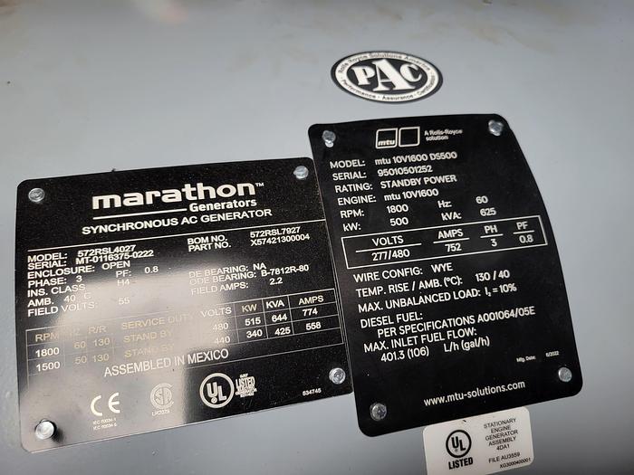 New MTU 500 kW Diesel Standby Generator Set