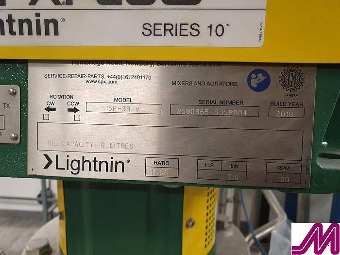 Used Webster 2,000 Litre Jacketed Mixing Vessel with 2018 SPX Atex Rated Mixer