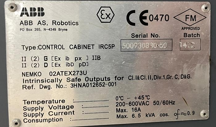 Used ABB IRB 5400 6 AXIS PAINT ROBOT WITH IRC5P CONTROL