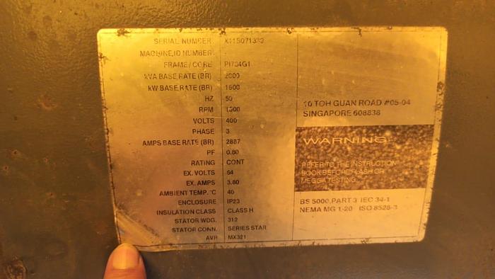 Used Cummins QSK60-G4 with Stamford Alternator 2000 KVA generator sets 2011 mfg year 50 Hz