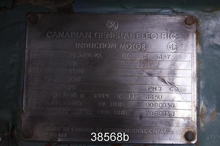 Used General Electric 9F3795M3 75 Hp Ac Motor, 1180 Rpm, 550 Volt, 75 Amp #38568