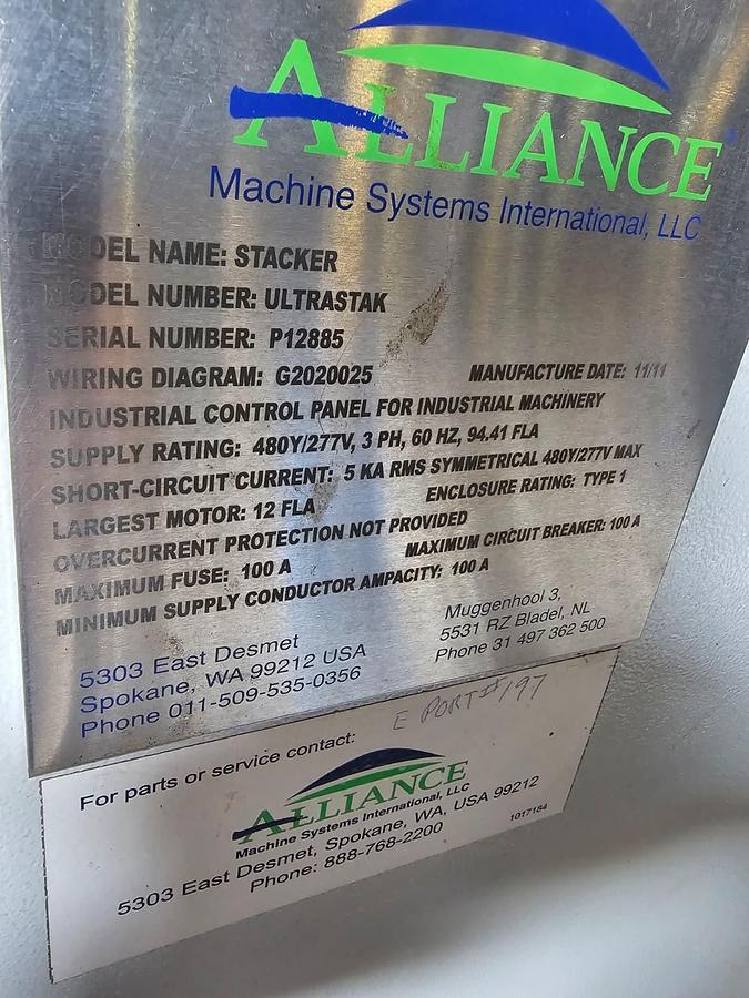 Used 120" Alliance Die Cut Stacker 