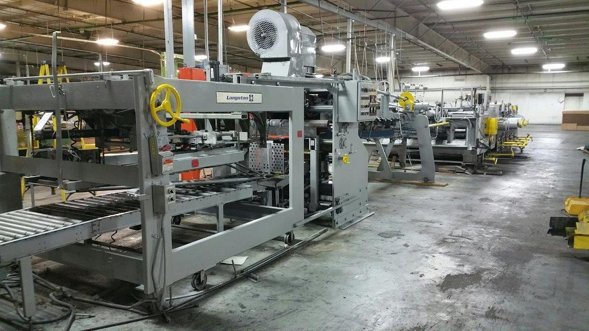 Used 37" x 84" Langston 4 color Flexo Folder Gluer with Die Cut Section