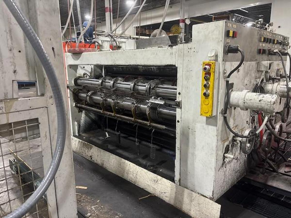 Used 25" x 68" Mckinley 2 color mini Flexo Folder Gluer with top loading counter ejector