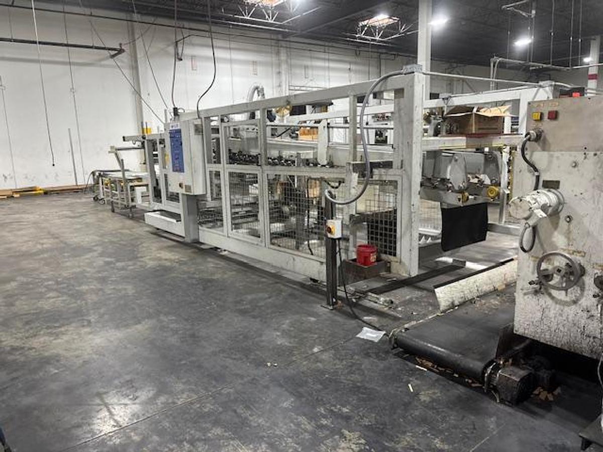 Used 25" x 68" Mckinley 2 color mini Flexo Folder Gluer with top loading counter ejector