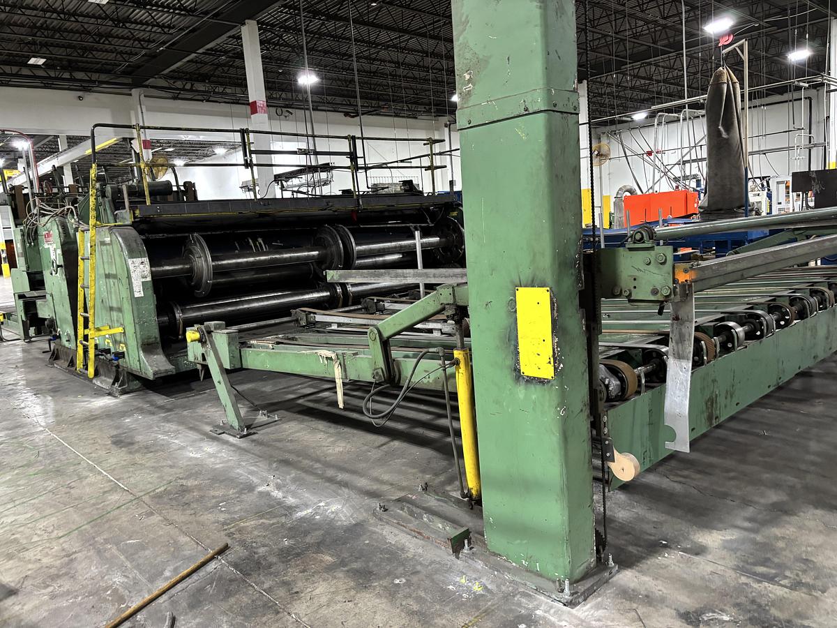 Used 86" x 185" Universal 2 color Flexo Rotary Slotter, Sauer tooling, Sheet Stacker