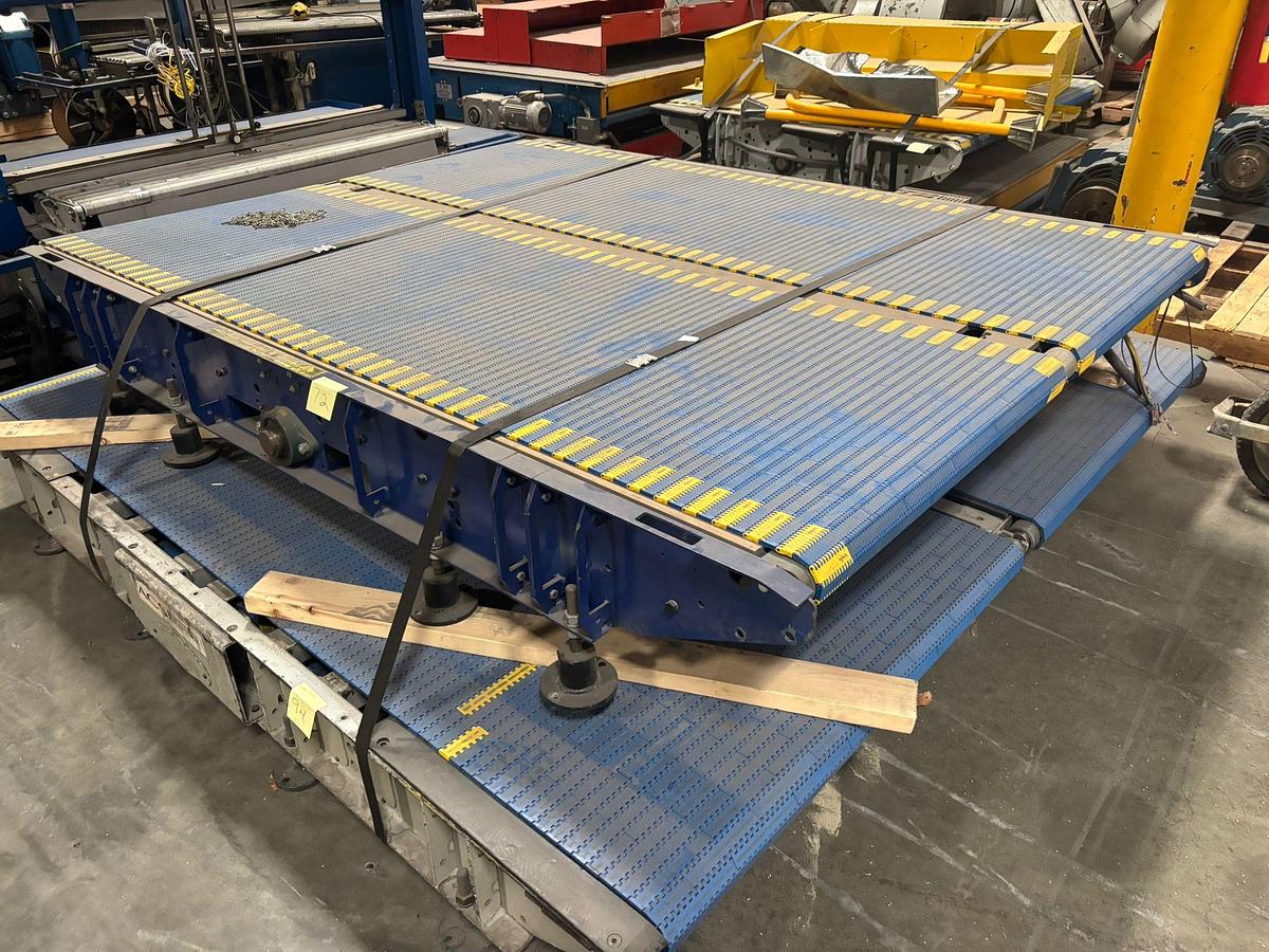 Used 4 large pieces of blue mesh top power conveyor in like new condition