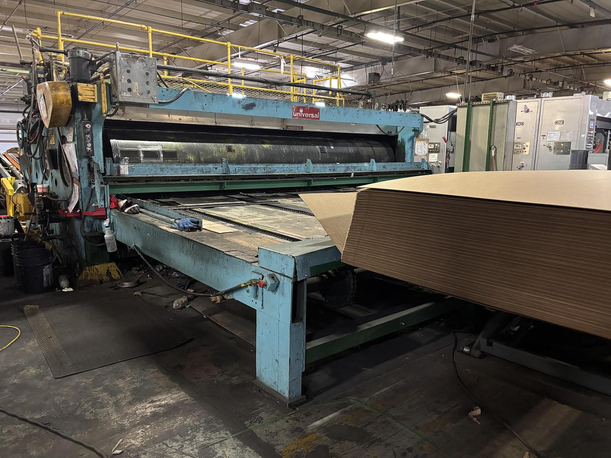 Used 86" x 185" Universal 2 color Flexo Rotary Slotter, Sauer tooling, Sheet Stacker