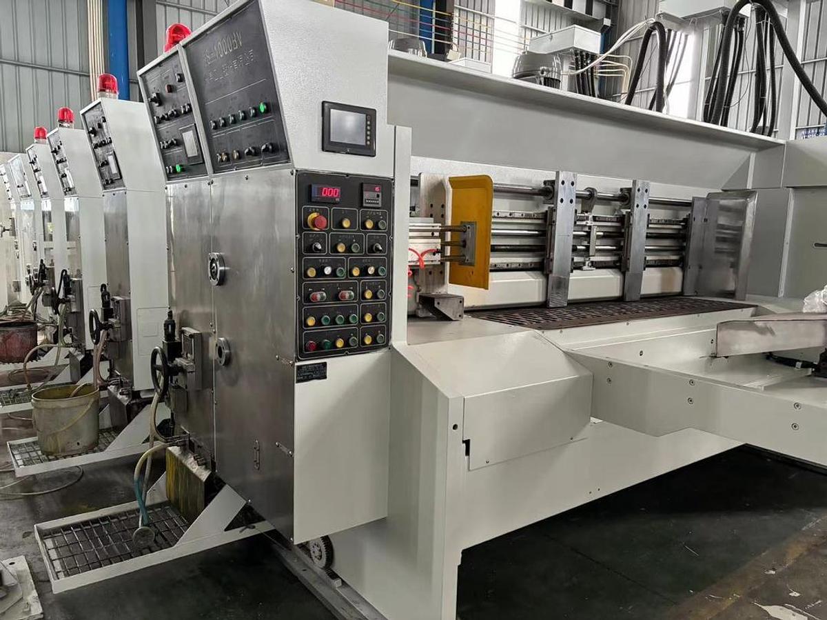 Used 50" x 110" Sunrise 4 color Flexo Folder Gluer with Die Cut section