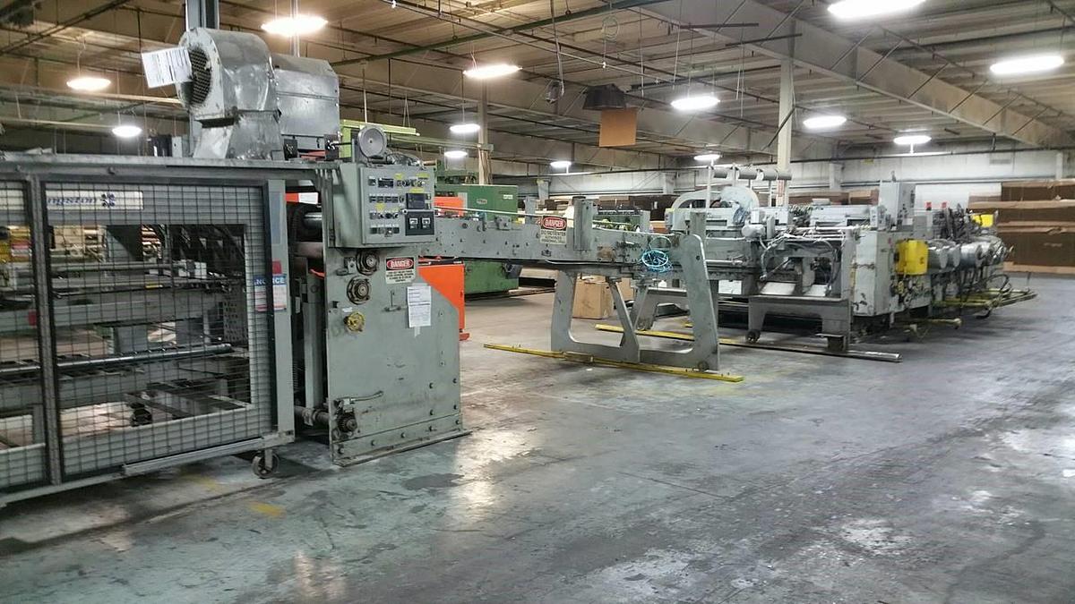 Used 37" x 84" Langston 4 color Flexo Folder Gluer with Die Cut Section