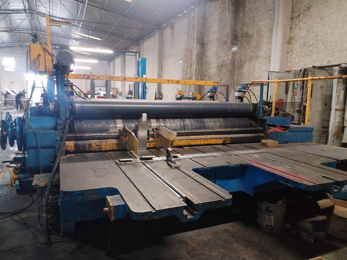 Used 52" x 122" Langston 2 color Printer Slotter, Kicker feed table, Sheet Stacker, in operation