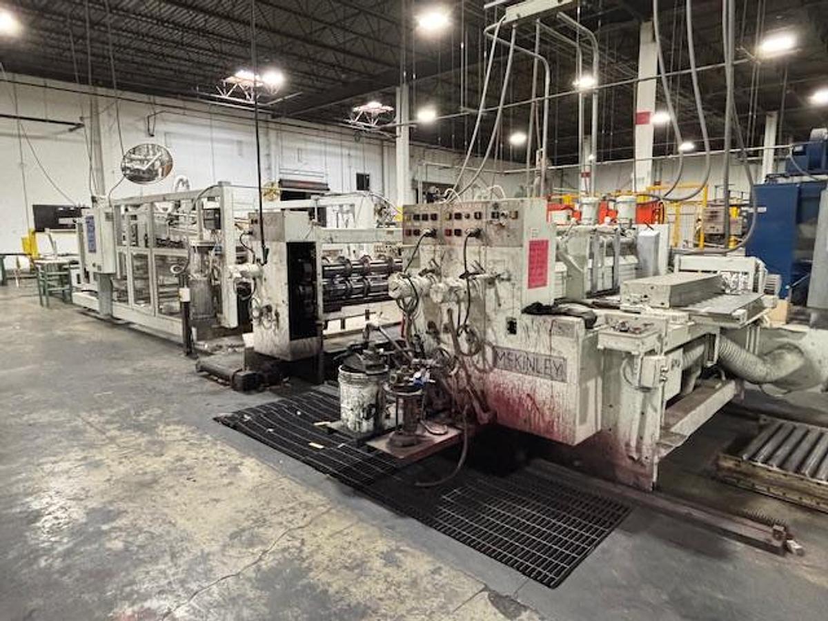 Used 25" x 68" Mckinley 2 color mini Flexo Folder Gluer with top loading counter ejector
