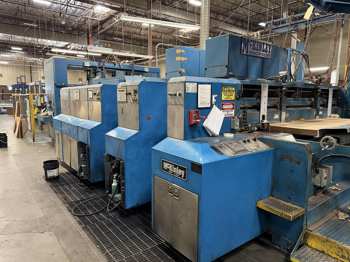 Used 66" x 130" McKinley Flexo Folder Gluer, 2004, in operation