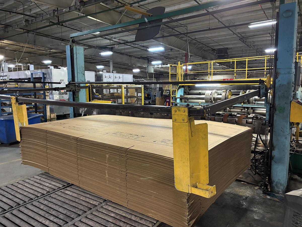 Used 86" x 185" Universal 2 color Flexo Rotary Slotter, Sauer tooling, Sheet Stacker