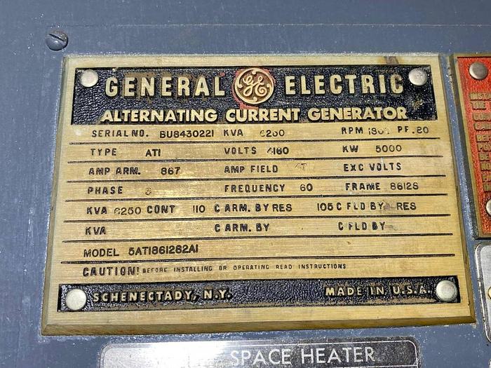 Used 5MW STEAM TURBINE GENERATOR GE 5AT1861282A1 ALTERNATING CURRENT