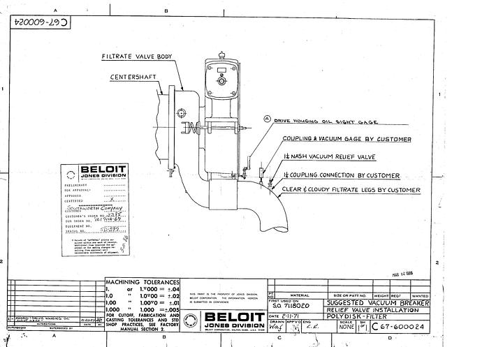 Used Beloit Jones 3980 Poly Disk Filter, 7'6" Disc Diameter With Drive And Auger, Seven Disks Installed #24456
