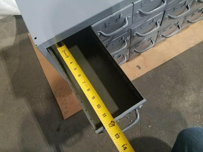 Used Industrial Metal 18 Drawer Tabletop Storage Cabinet for bolts screws tools etc.