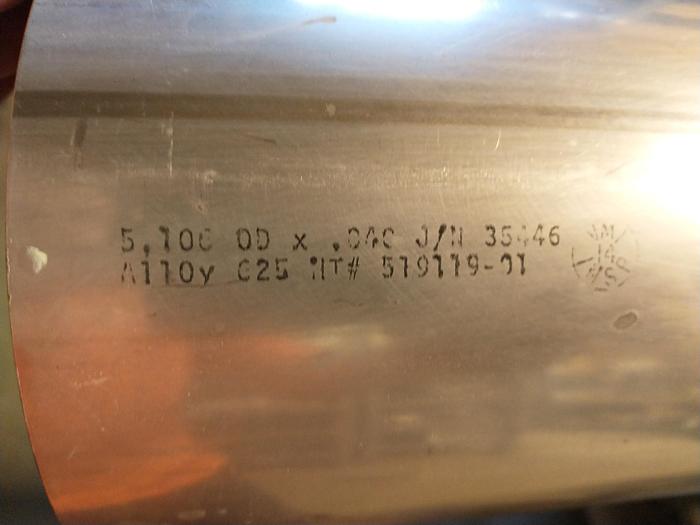 Used Inconel Tube 5" 5.100-OD 0.042 wall 10ft long GH400