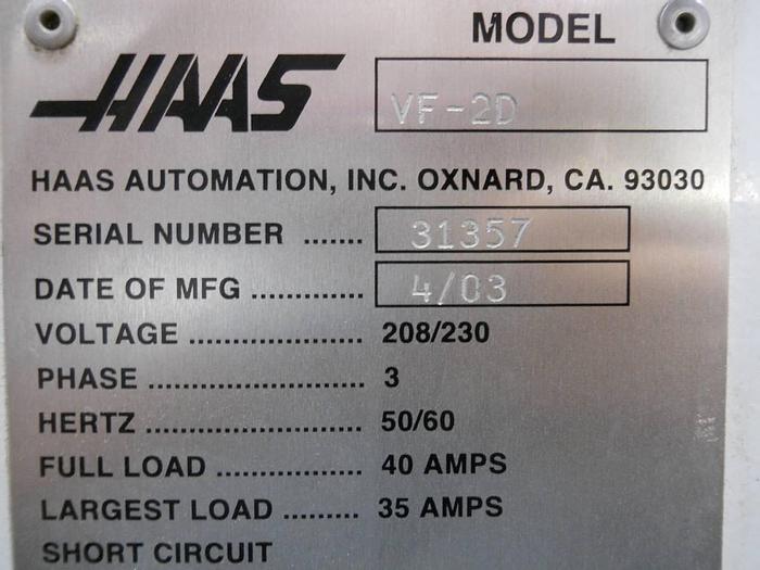 Used 2003 HAAS HAAS VF-2 CNC Vertical Machining Center