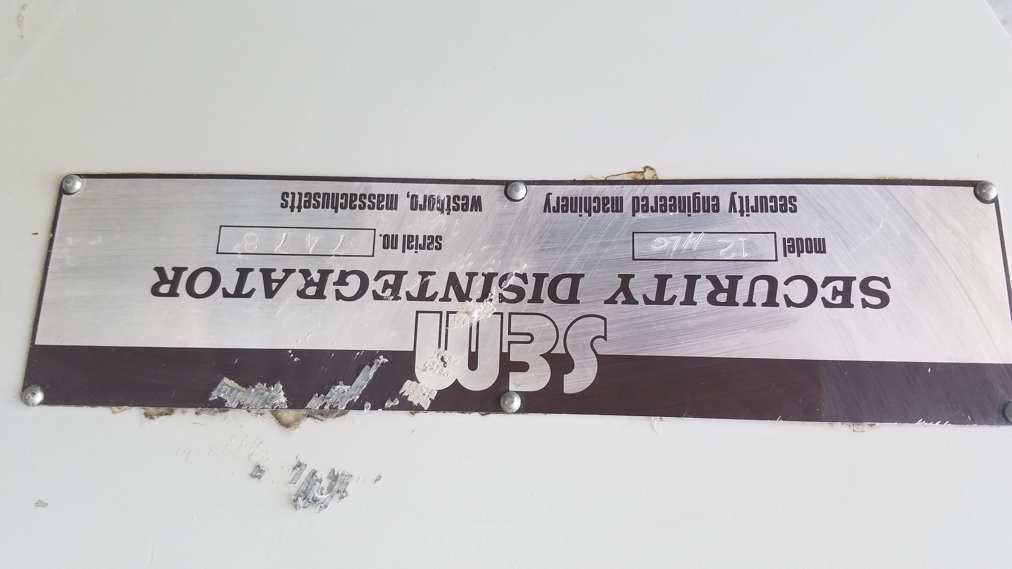 Used SEM Security Mdl. 12HLG Disintegrator