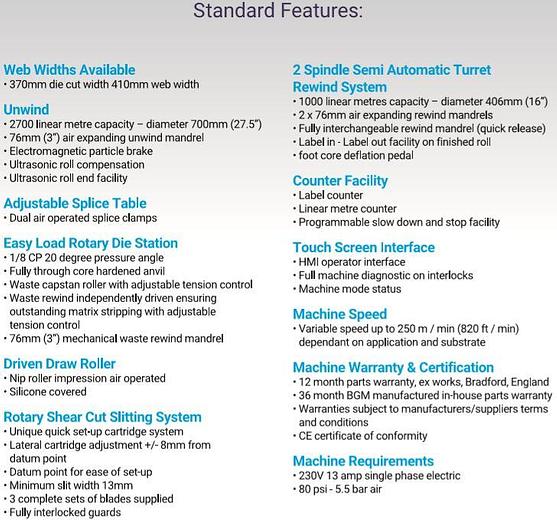 BGM Elite eDSR t Easy Load Die Cut Slitter Semi- Automatic Turret Rewinder