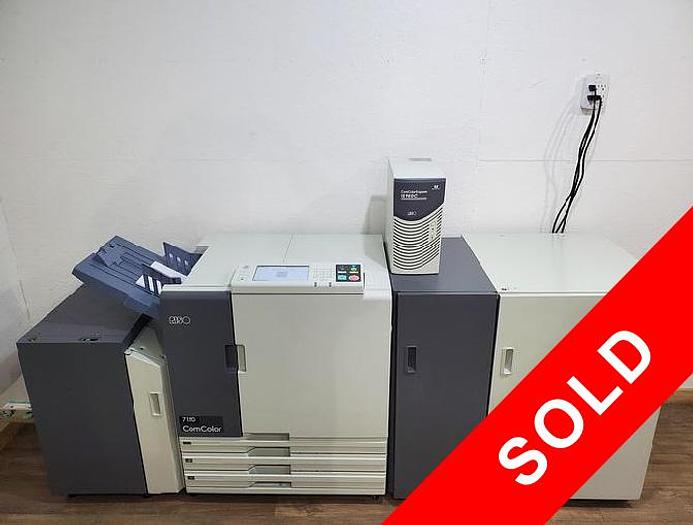 Used Riso ComColor 7150 X1 Full Color Printer with High Capacity Feeder/Stacker and IS950C RIP Print Controller. Only 840K Meter!