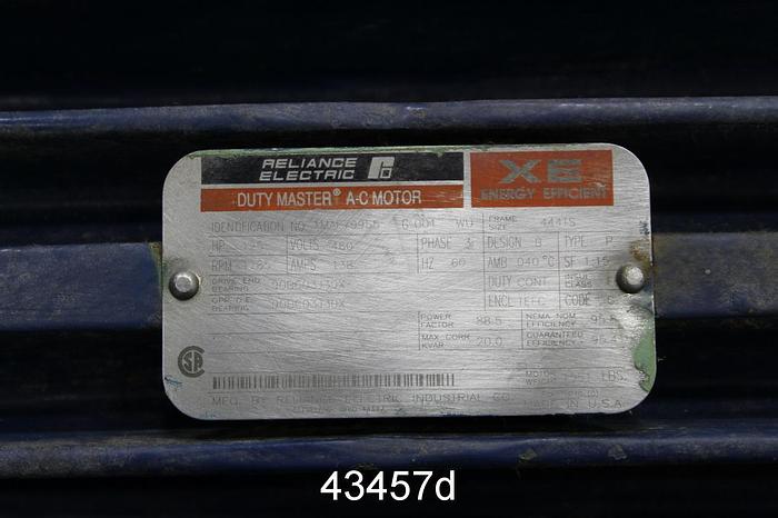 Used Reliance A/C Motor, 125 Hp, 1785 Rpm, 460 Volts #43457