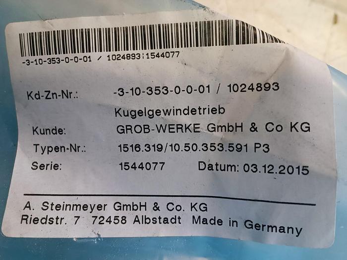 Geschliffener Präzisions Kugelgewindetrieb, D50x10, 591mm, Steinmeyer, neu