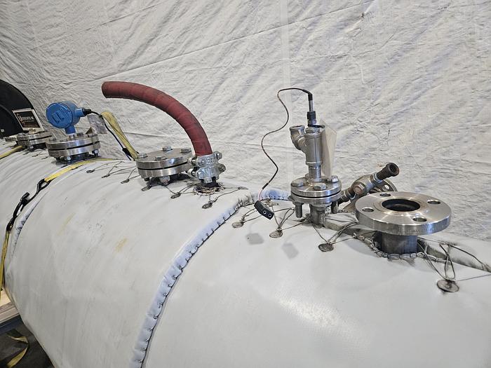 Used 350 Gallon Super Heavy Duty Stainless Steel Horizontal Holding Tank Rated at 300F to -20F @ 90 PSIG Built in 2010